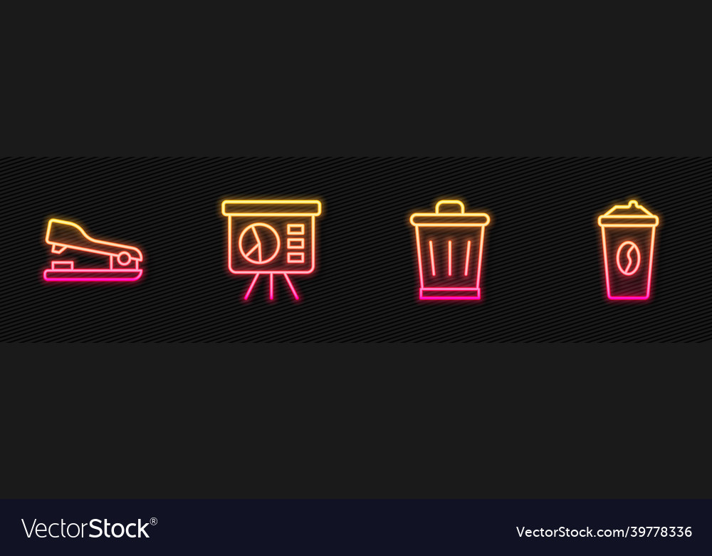 Set line trash can stapler board with graph vector image Set line trash can stapler board with graph