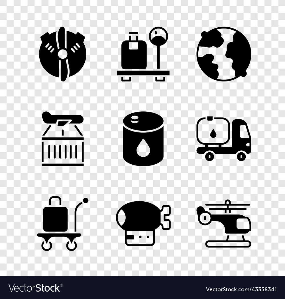 Set plane propeller scale with suitcase vector image Set plane propeller scale with suitcase