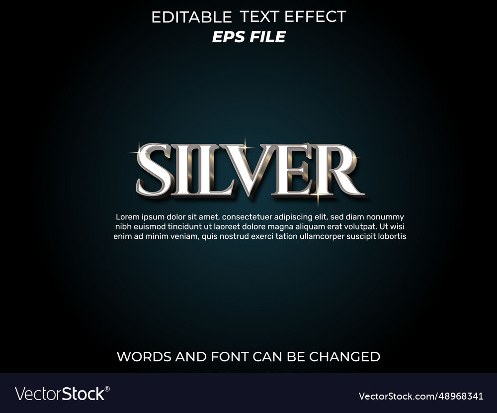 Silver text effect font editable typography 3d