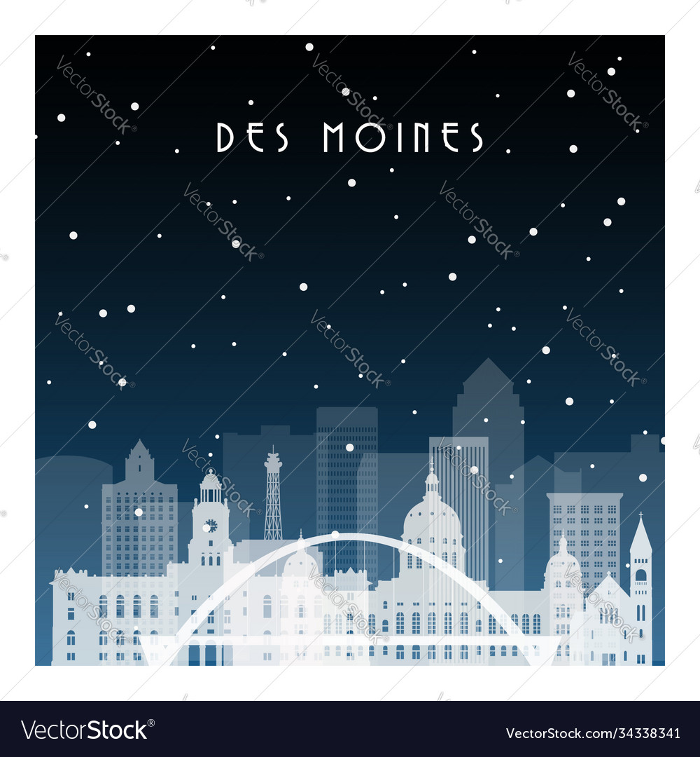 Winter night in des moines city