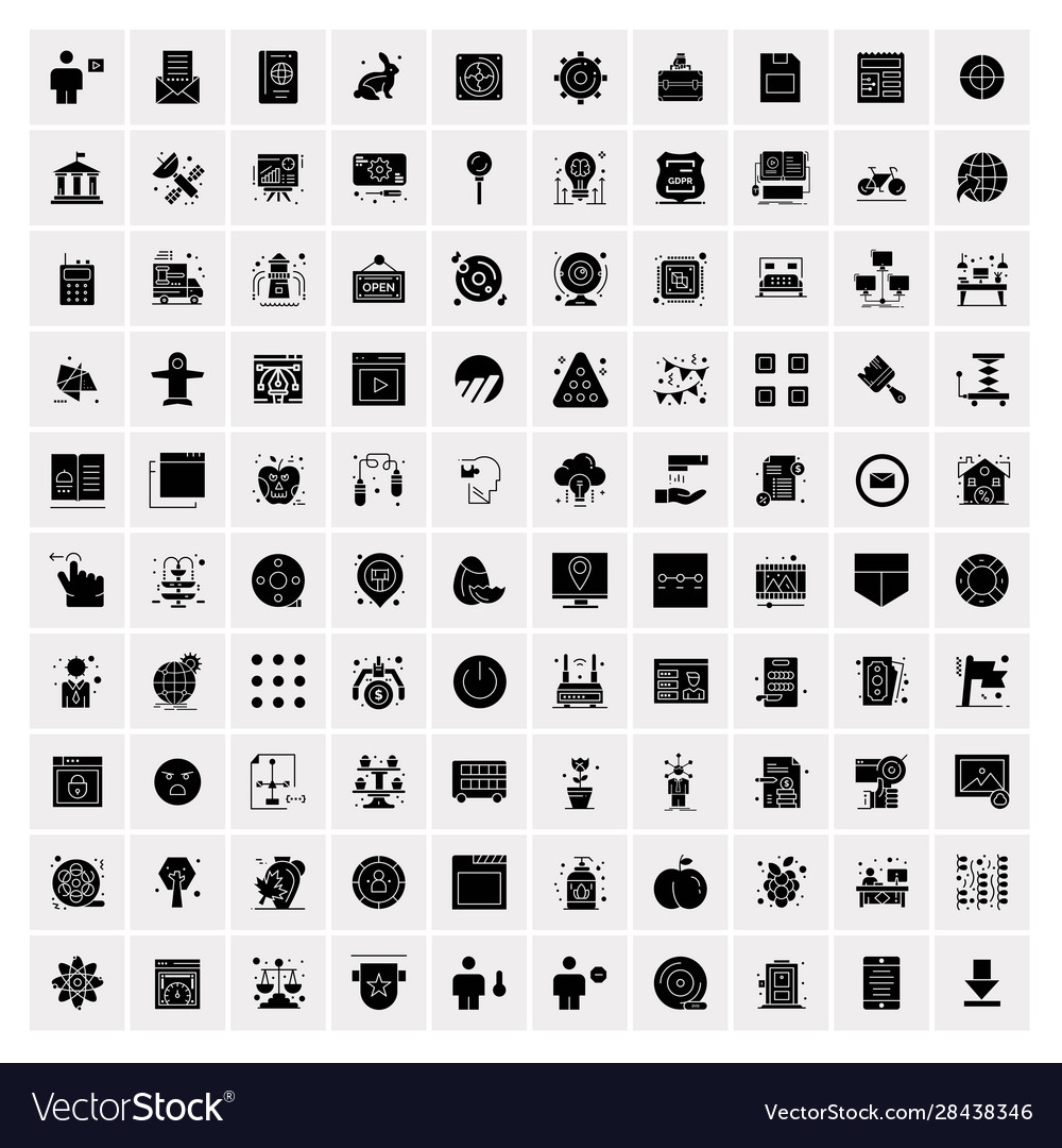 100 solid business icons for web and print Vector Image 100 solid business icons for web and print