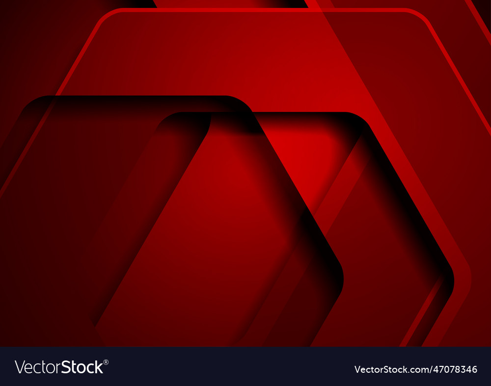 Dark red geometric tech background with hexagons vector image Dark red geometric tech background with hexagons