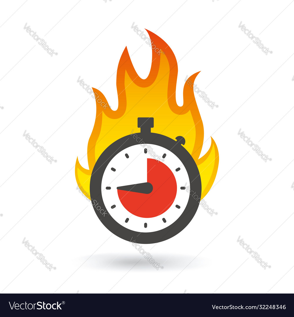 Flaming stopwatch timer in flames clock vector image Flaming stopwatch timer in flames clock