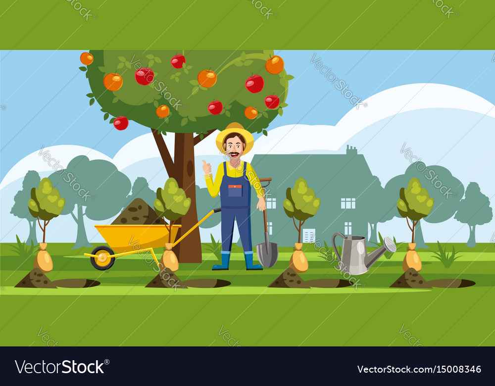 Gardener Plant Icons Set Cartoon Style Royalty Free Vector