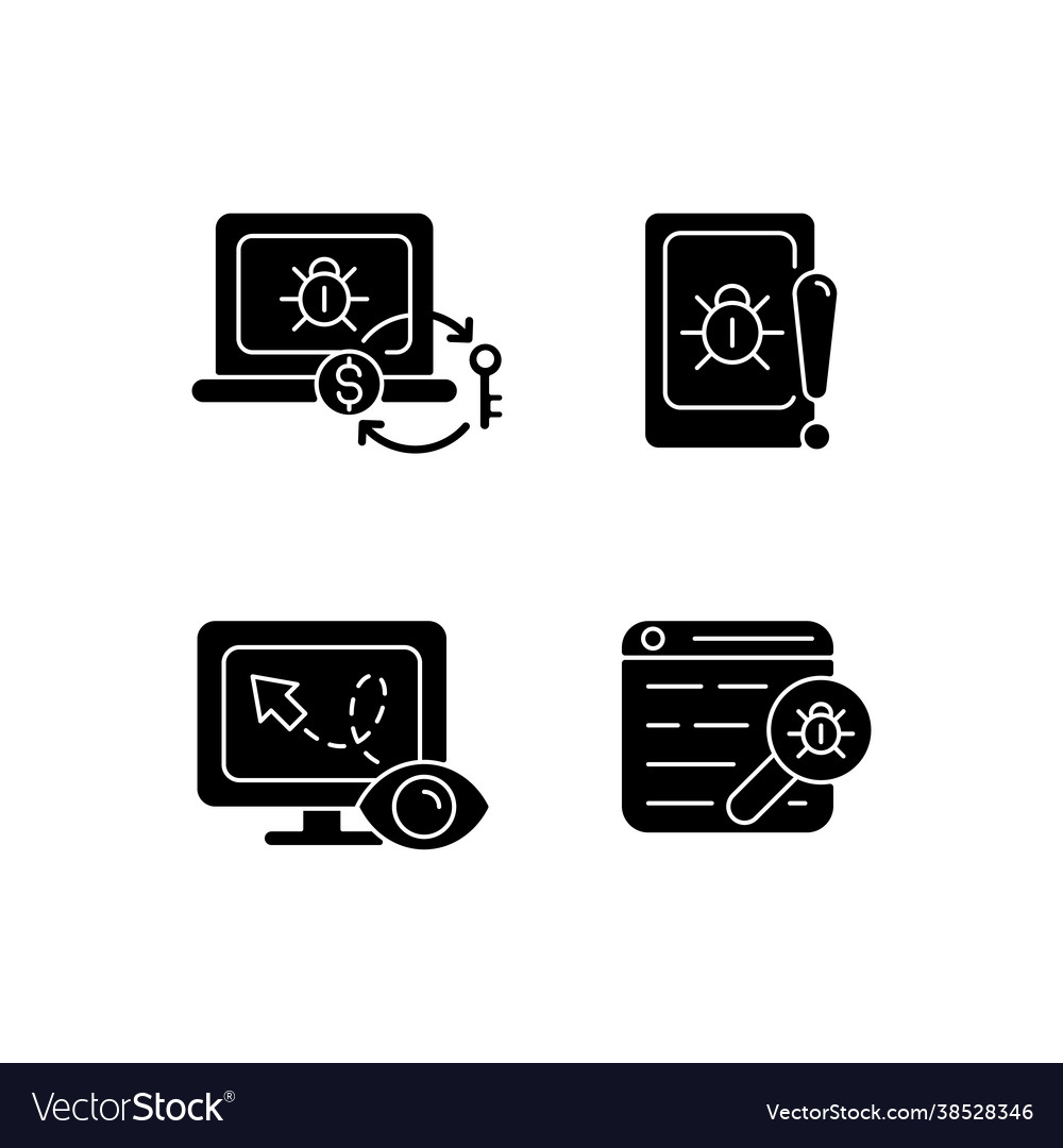 Internet censorship black glyph icons set