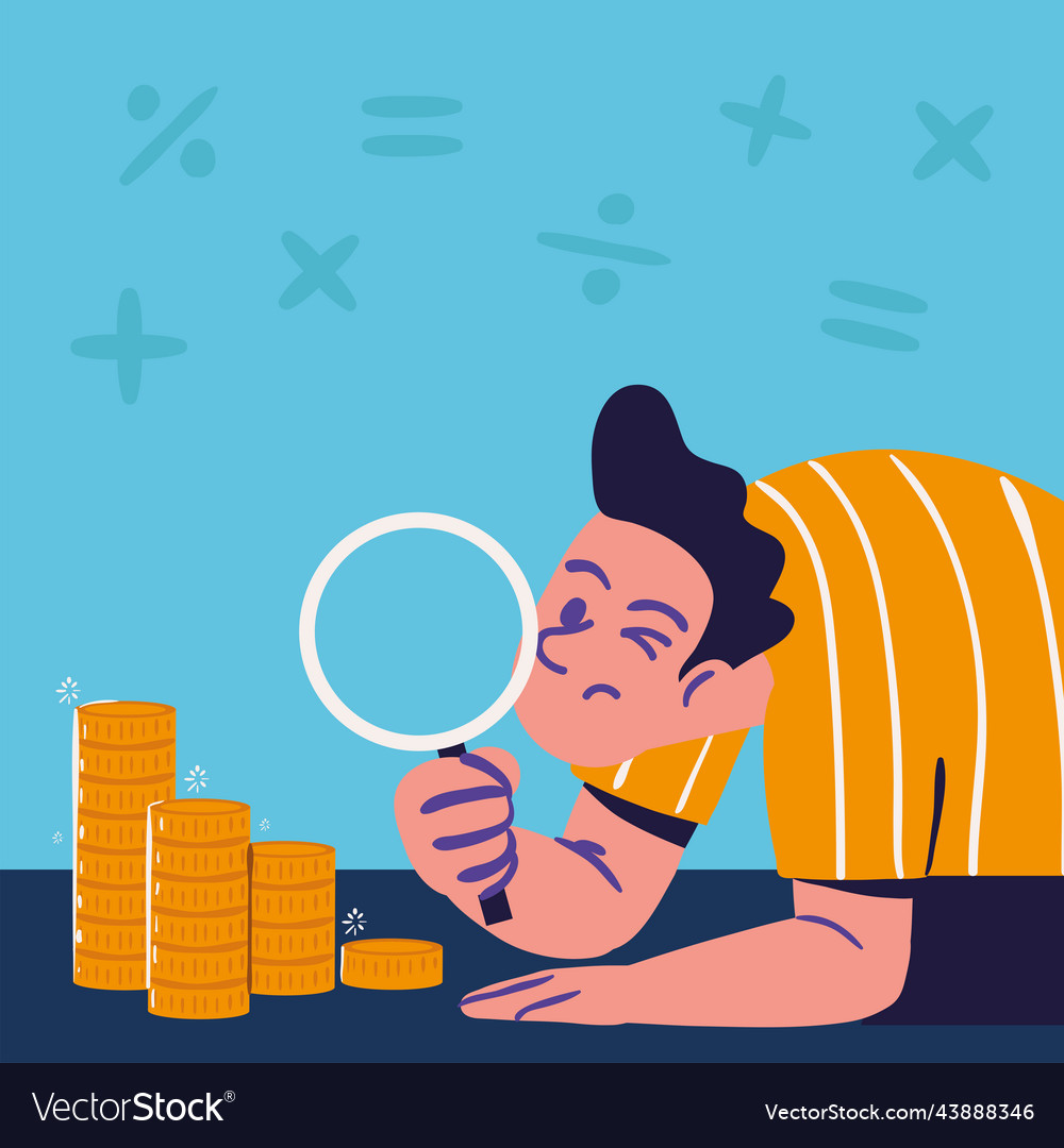 Man with magnifier analyzing
