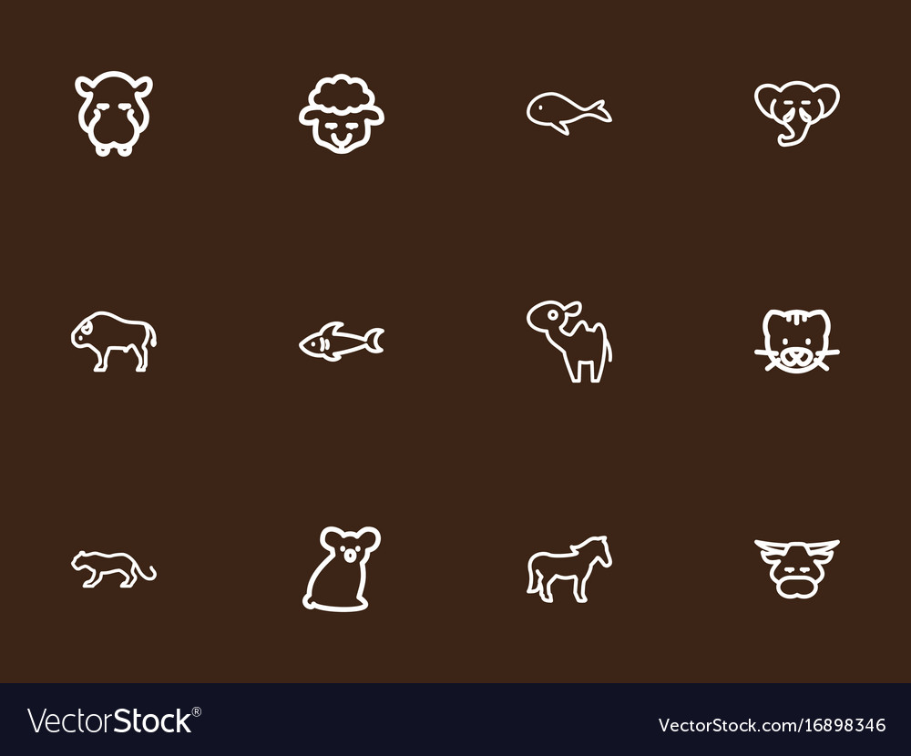 Set of 12 editable zoo outline icons includes