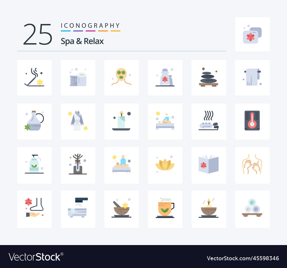 Spa and relax 25 flat color icon pack including