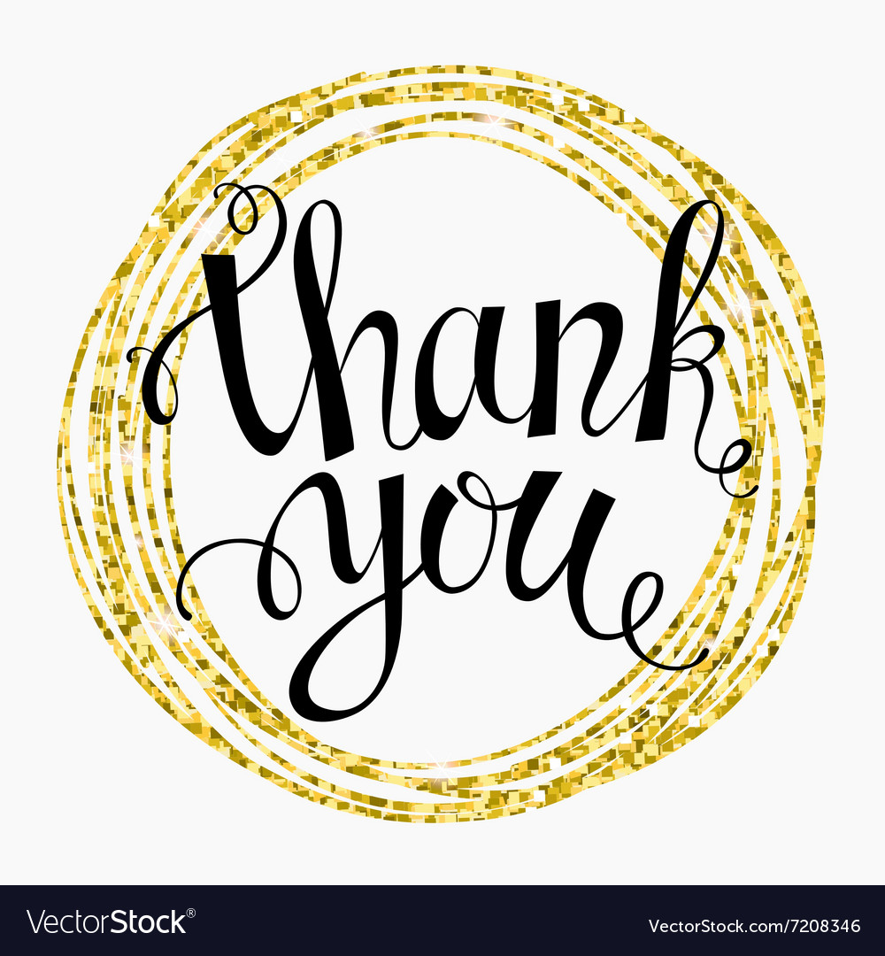 Thank you Hand lettering in a round gold frame Vector Image