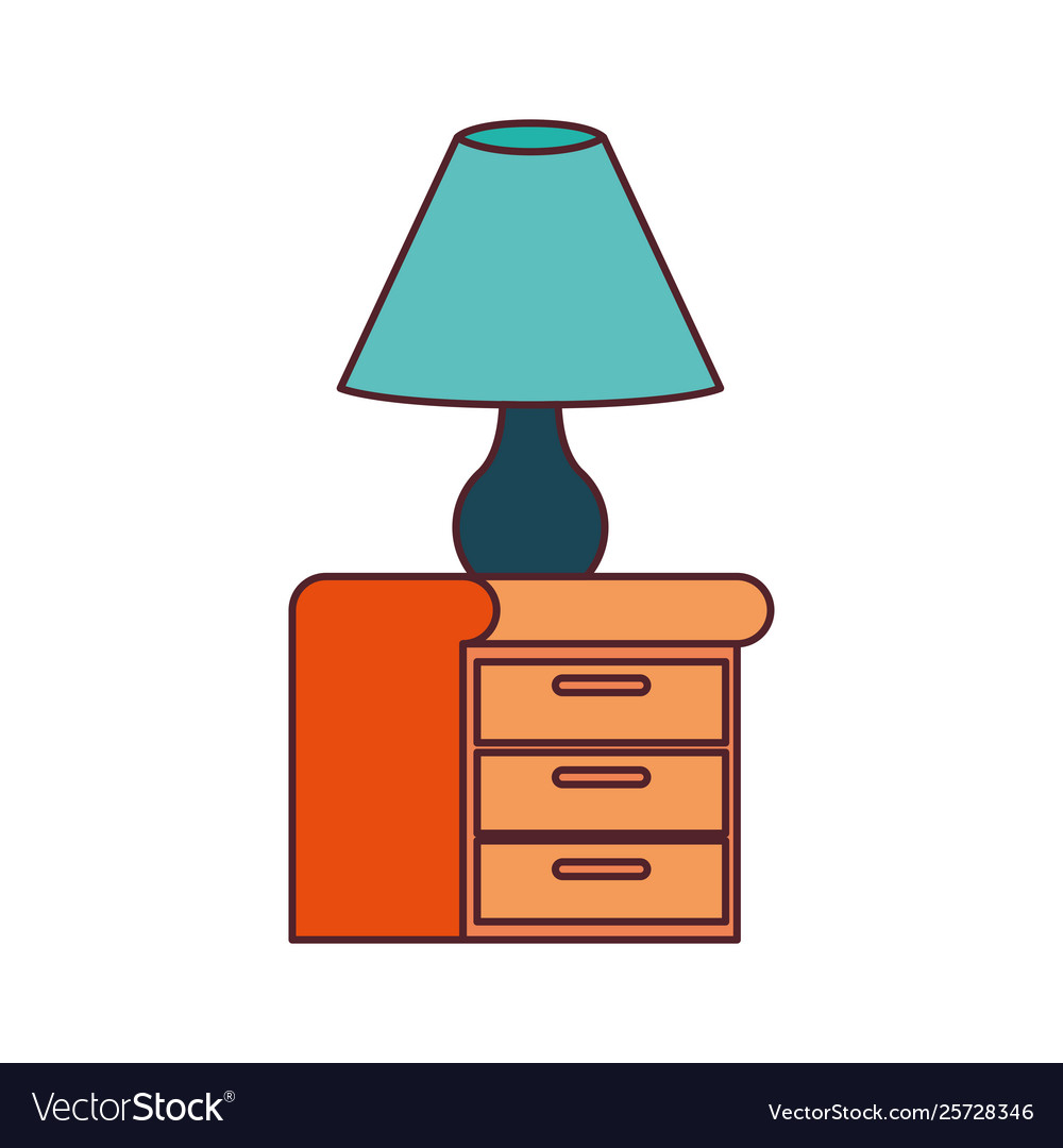 Wooden drawer with lamp in white background Vector Image