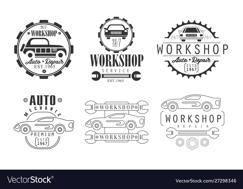 Workshop repair service premium retro labels set