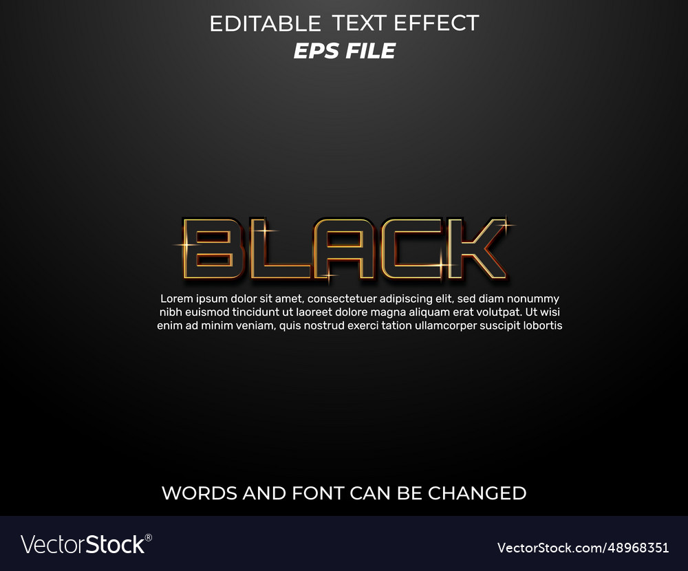 Black text effect font editable typography 3d