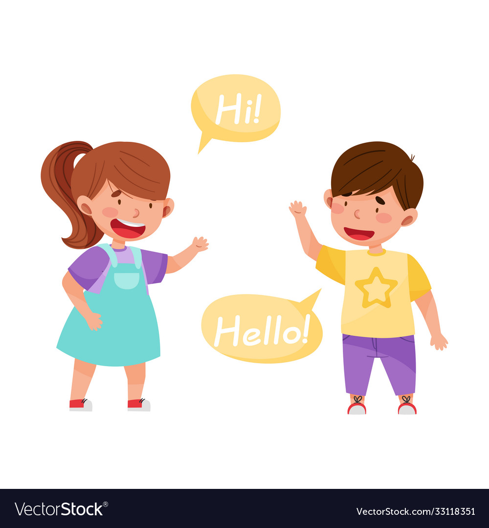 Cheerful Boy And Girl Saying Hello To Each Other Vector Image 6657