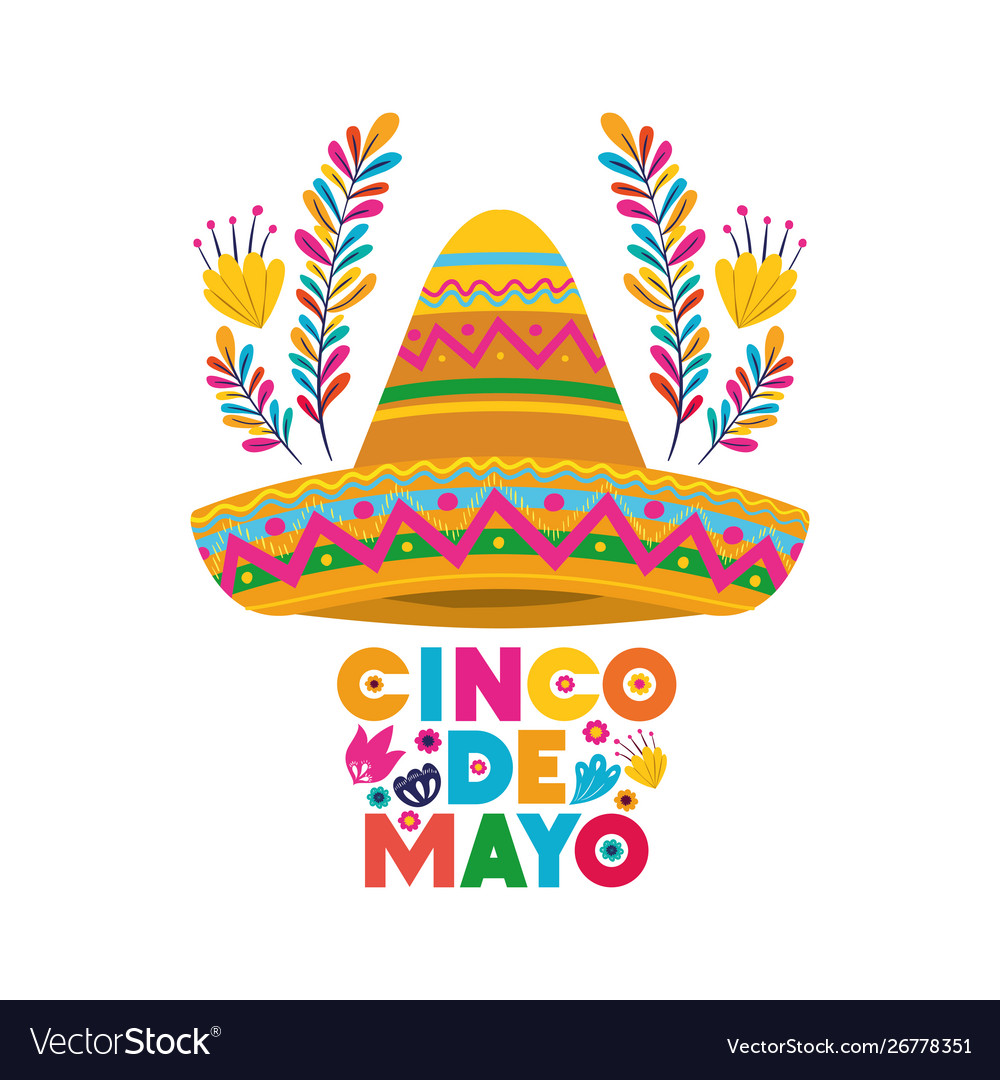 Cinco de mayo label with hat isolated icon Vector Image