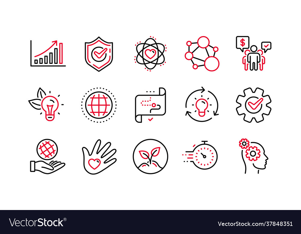 Core values line icons integrity target purpose vector image Core values line icons integrity target purpose
