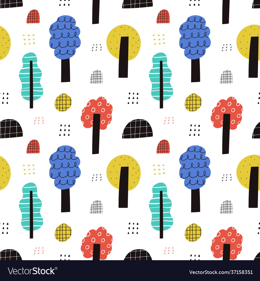 Cute colorful trees seamless pattern hand