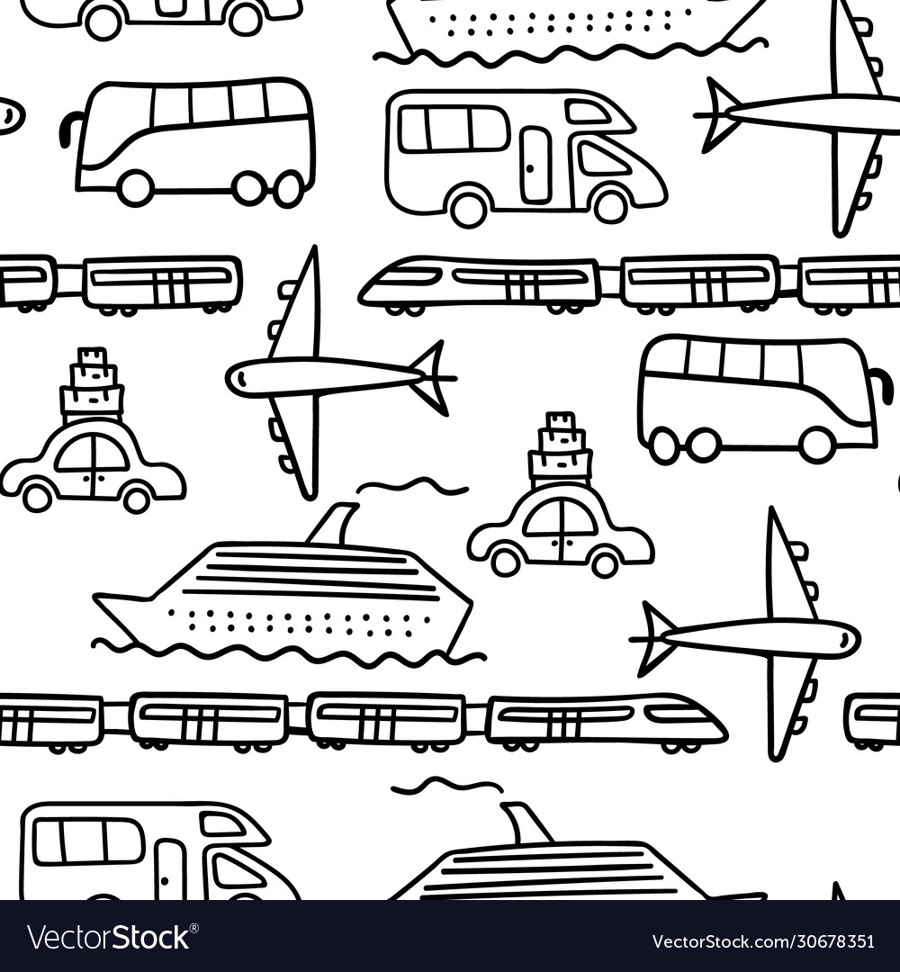 Doodle transport seamless pattern