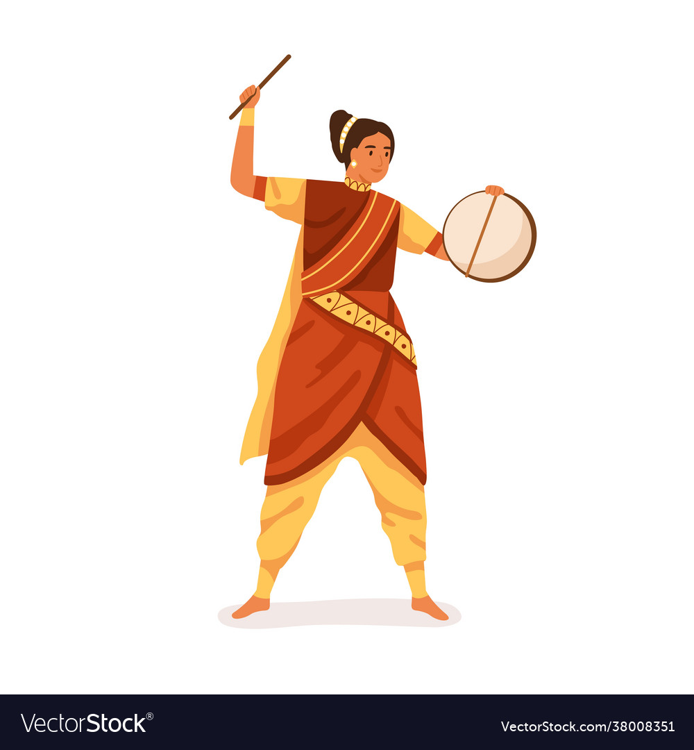 Indian musician in sari performing folk music Vector Image