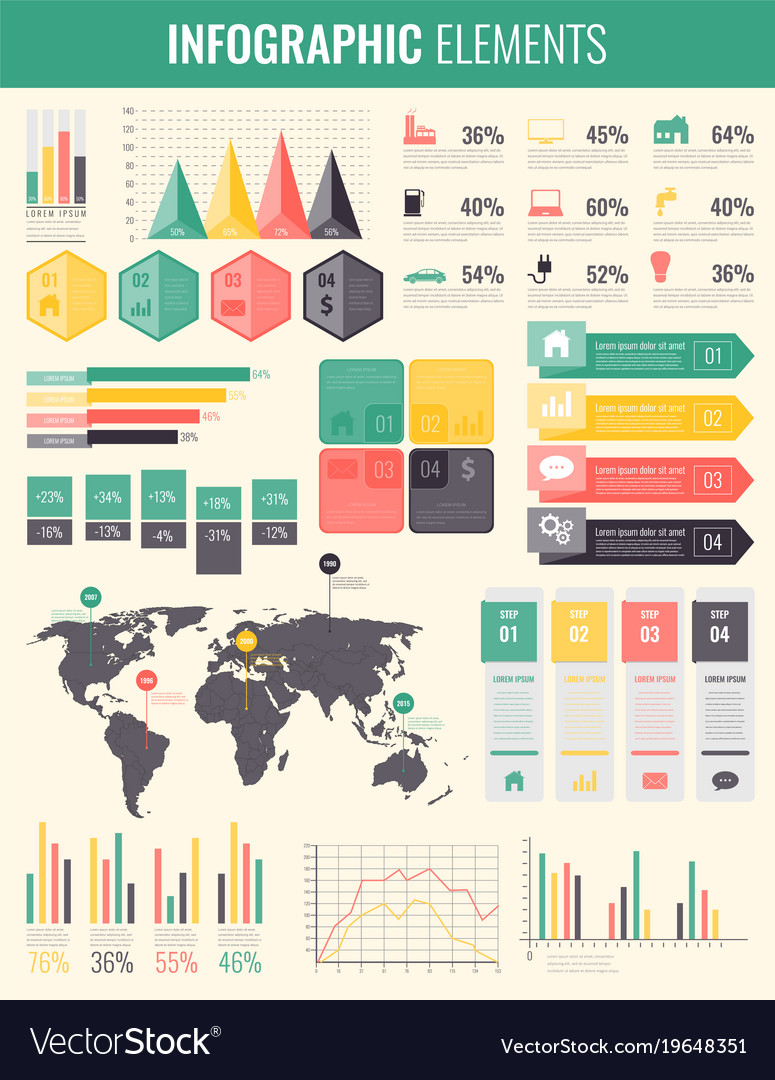 Infographic elements with world map and charts Vector Image