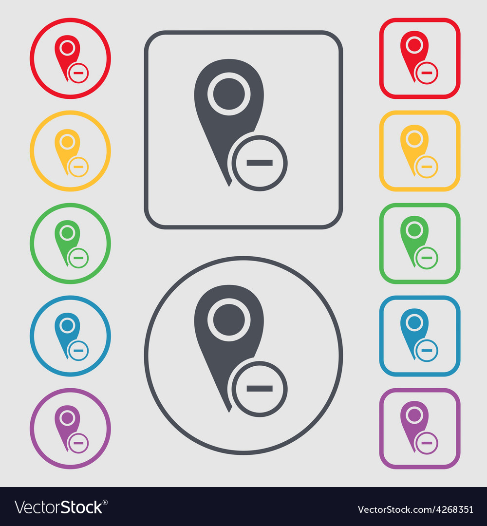 Map pointer icon sign symbol on the round