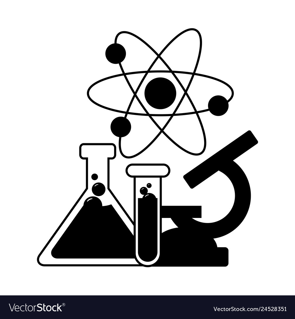 Microscope test tubes and atom Royalty Free Vector Image