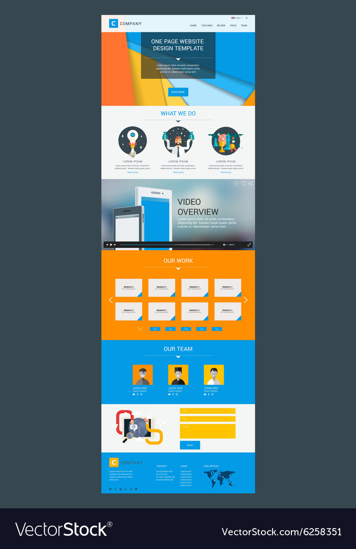 One page website design template in flat style