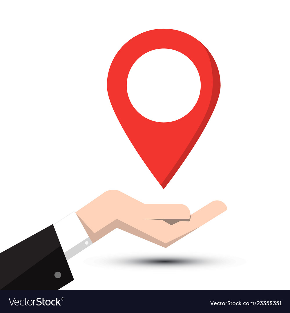 Pin symbol pointer navigation icon in human hand