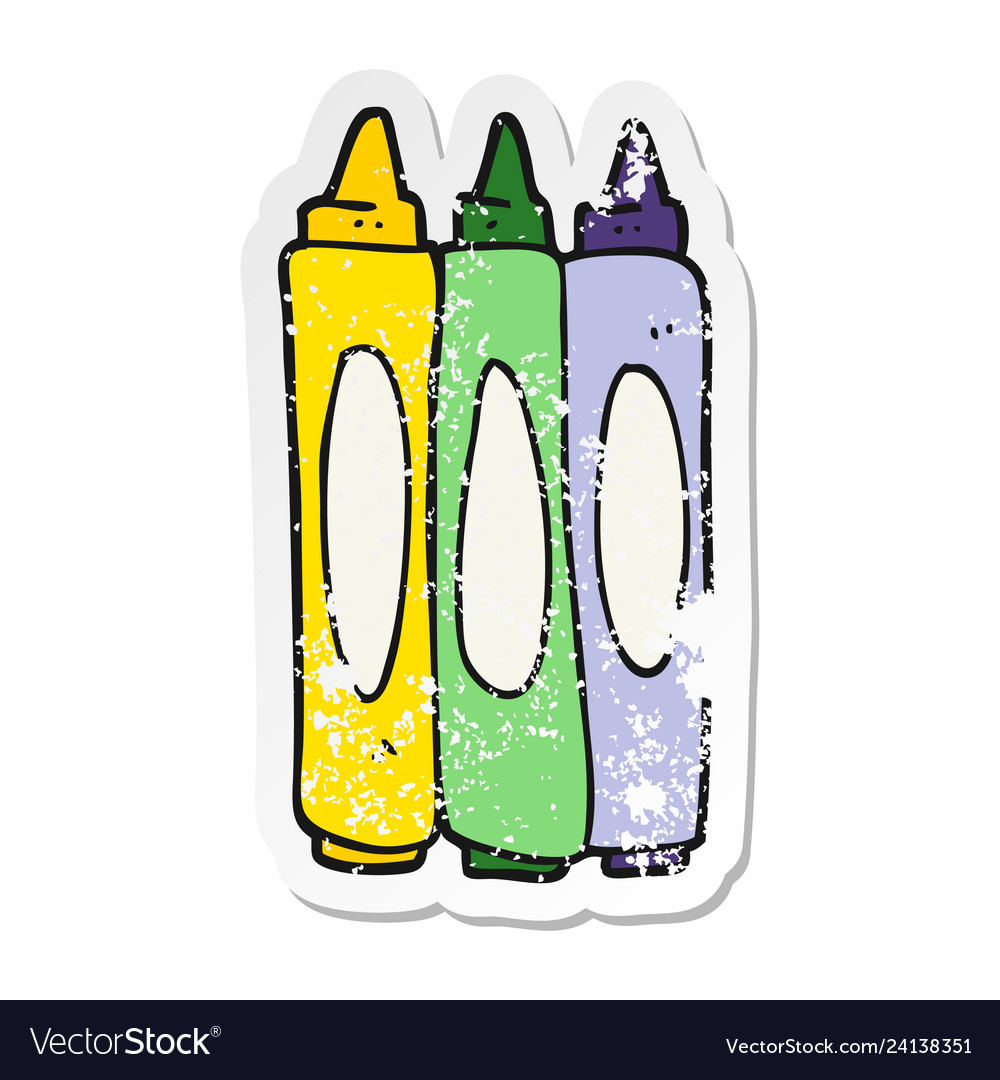 Retro distressed sticker of a cartoon crayons