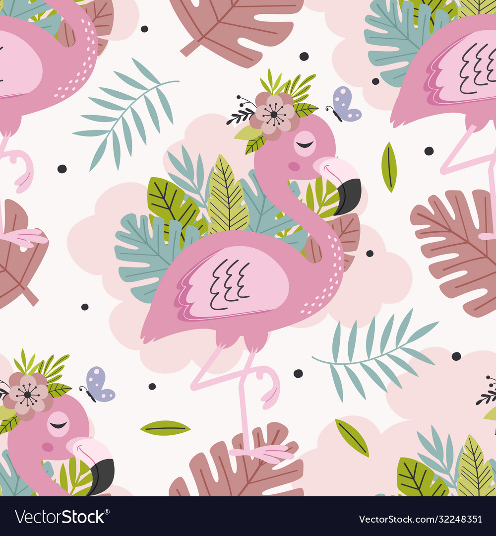 Seamless pattern with beautiful pink flamingo vector image Seamless pattern with beautiful pink flamingo