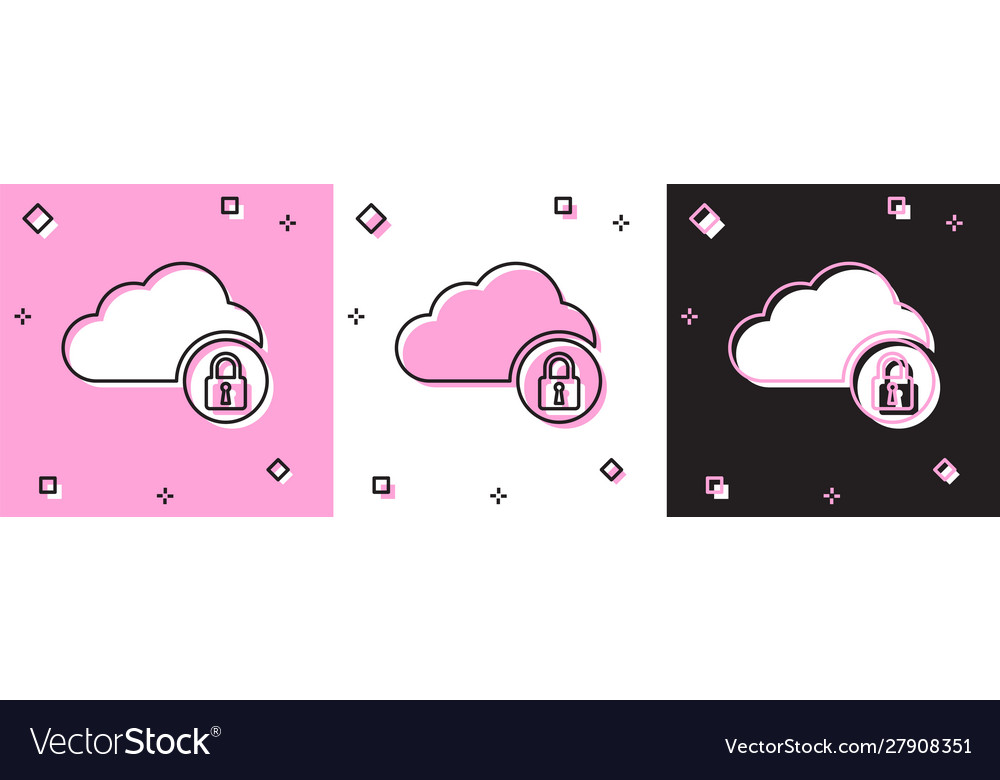 Set cloud computing lock icon isolated on pink