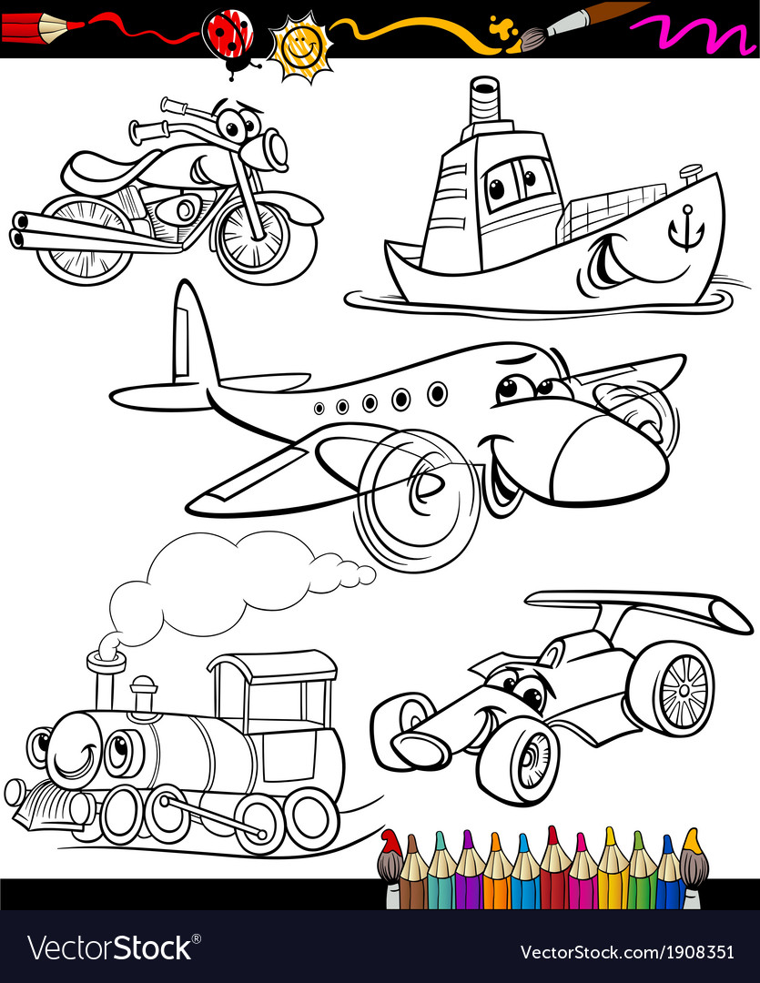 Transport set for coloring book Royalty Free Vector Image