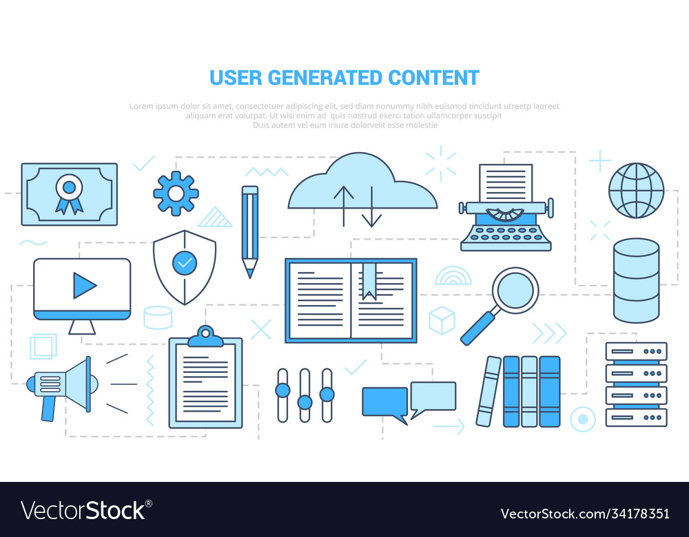 Ugc user generated content concept with icon set vector image Ugc user generated content concept with icon set