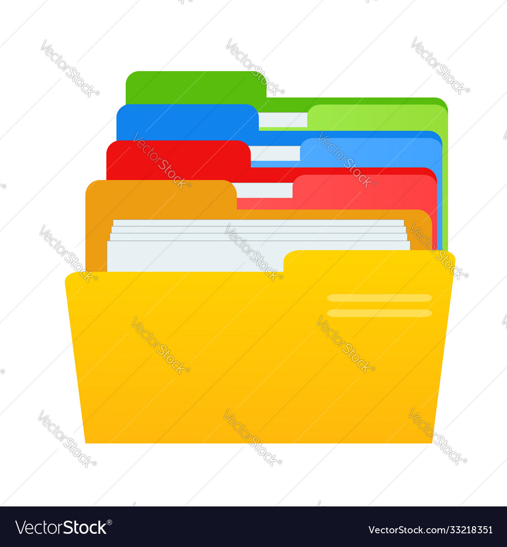 Web computer color folders with documents files vector image Web computer color folders with documents files