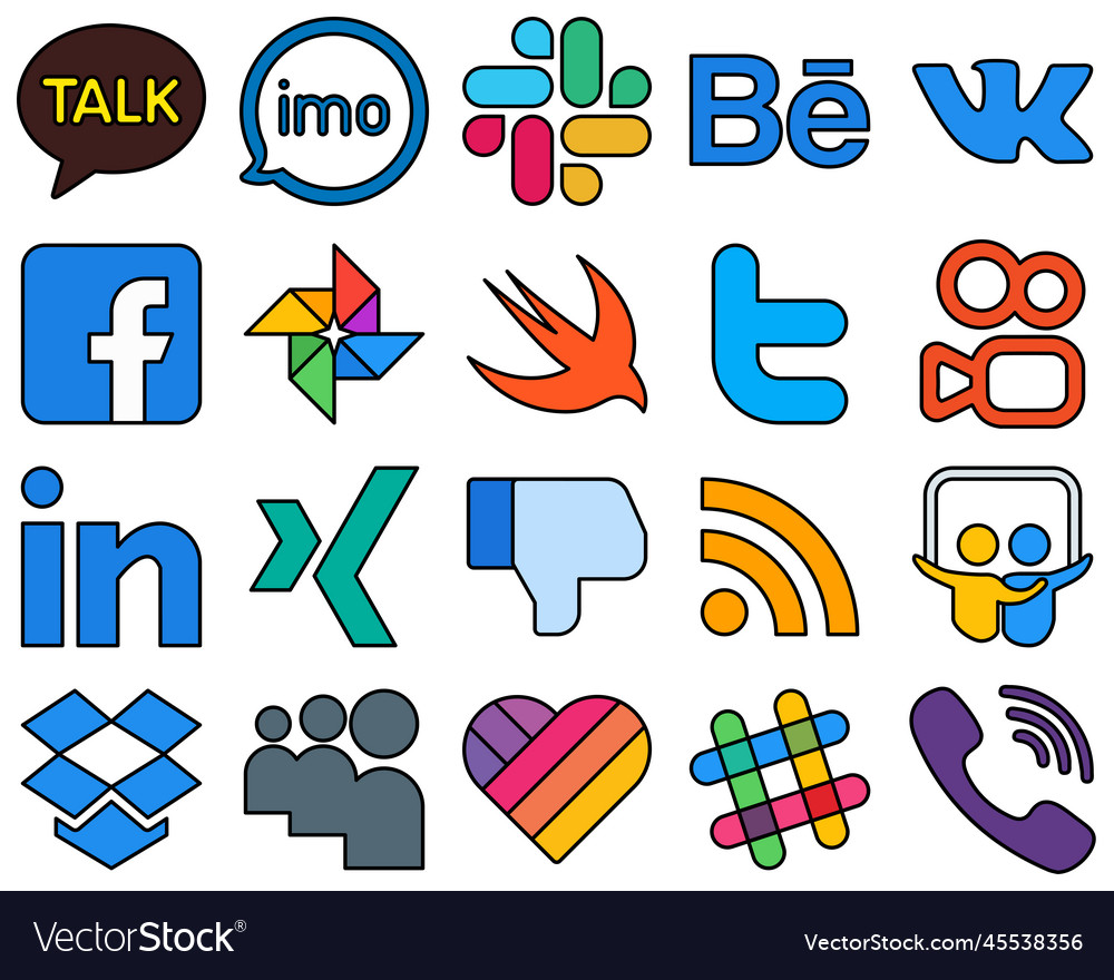 20 high-quality line filled social media icons