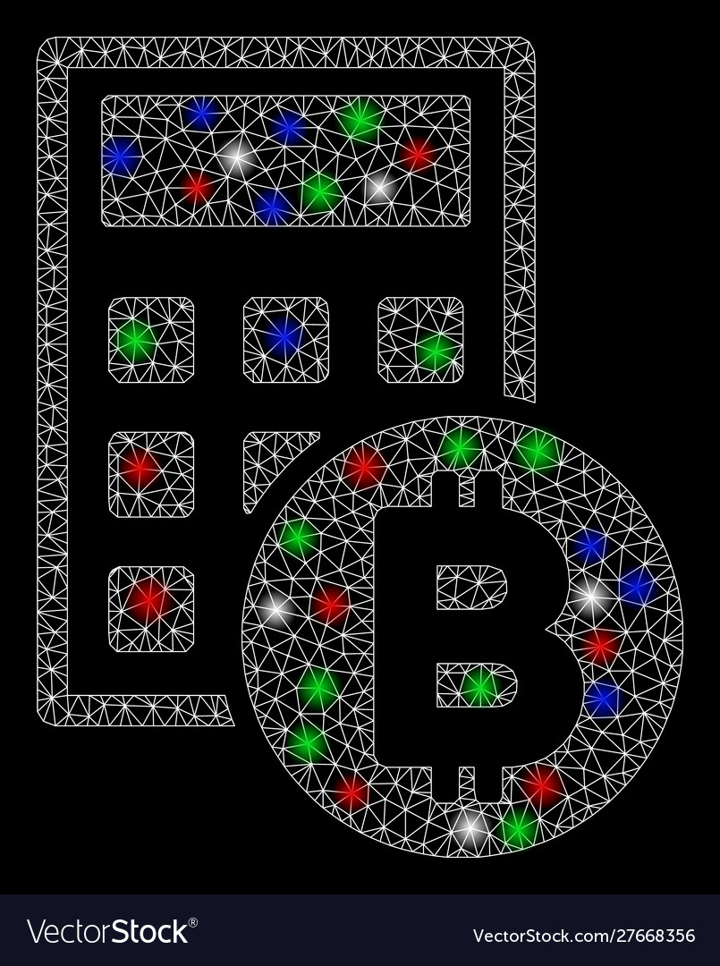 Bright mesh network bitcoin calculator with light vector image Bright mesh network bitcoin calculator with light