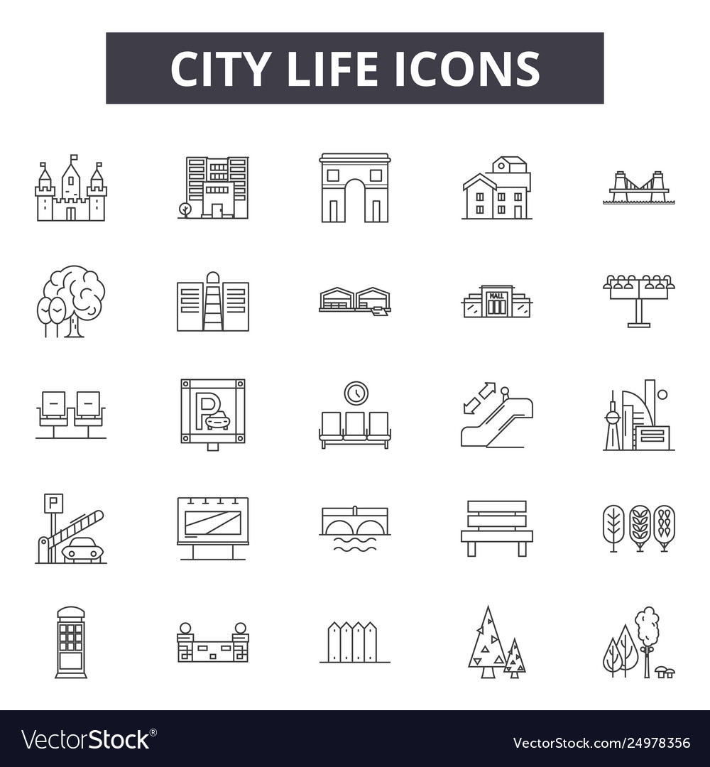 City life line icons signs set outline