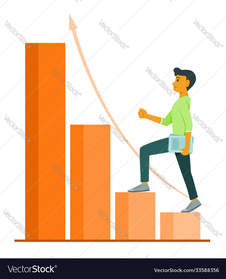 Man is stepping to hight on bar charts