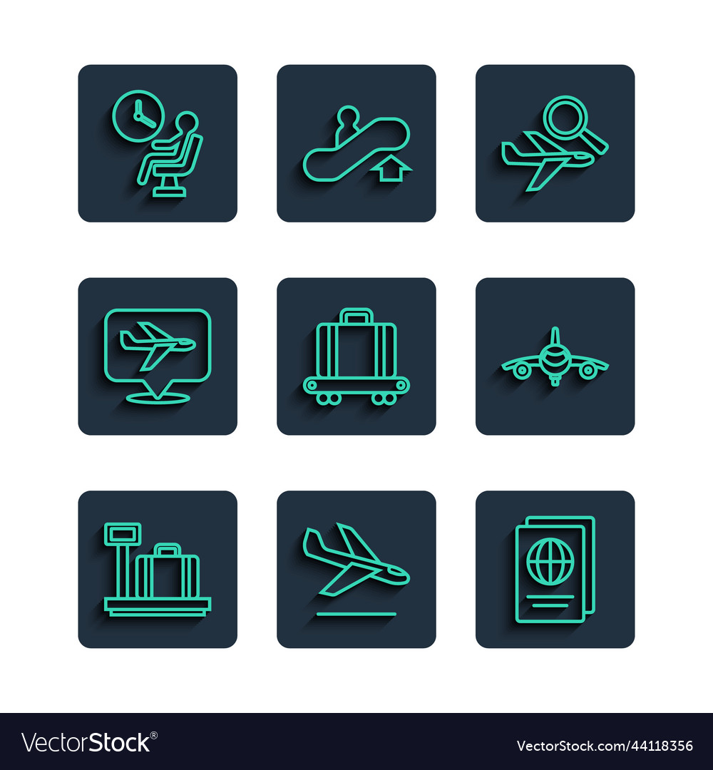 Set line scale with suitcase plane landing Vector Image Set line scale with suitcase plane landing