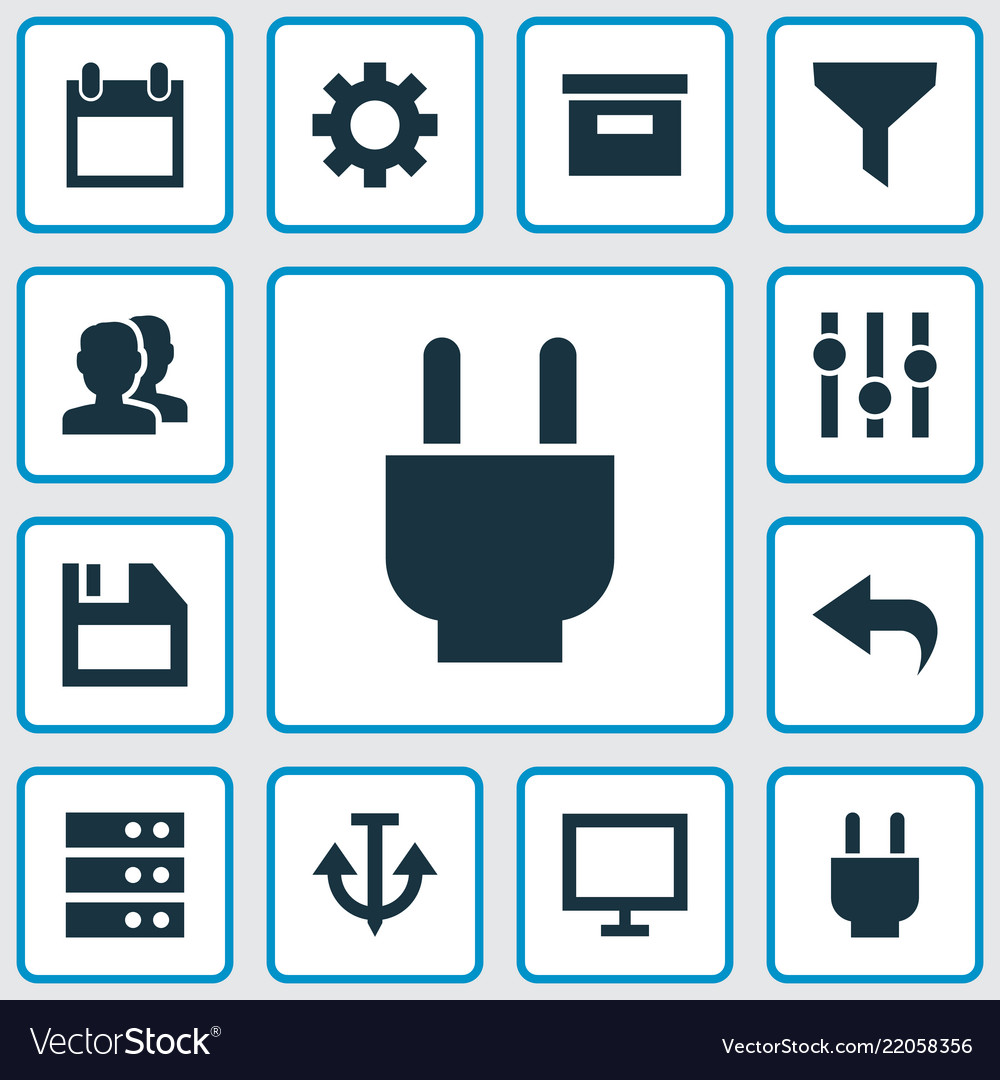 User icons set with plug archive undo and other vector image User icons set with plug archive undo and other