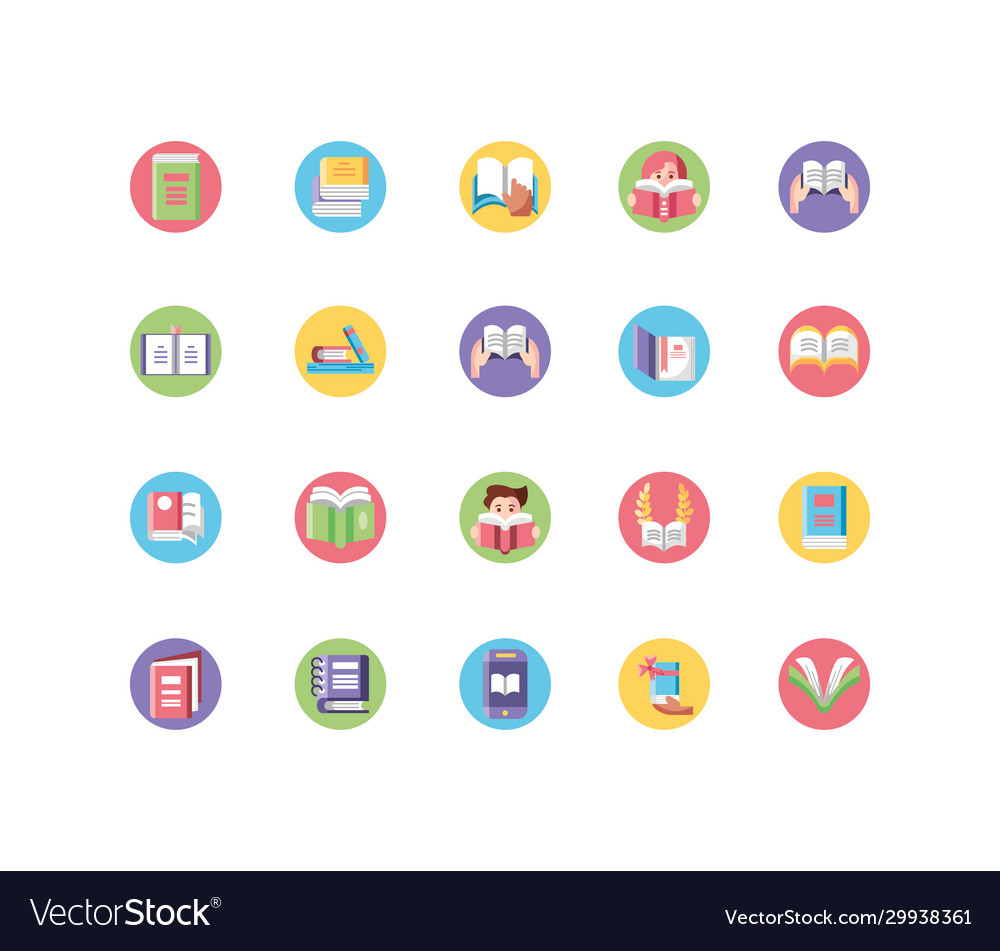 Academic books and notebook icon set block style
