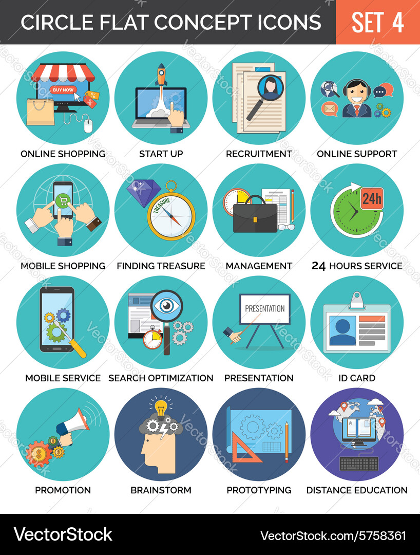 Circle colorful concept icons flat design set 4 Vector Image