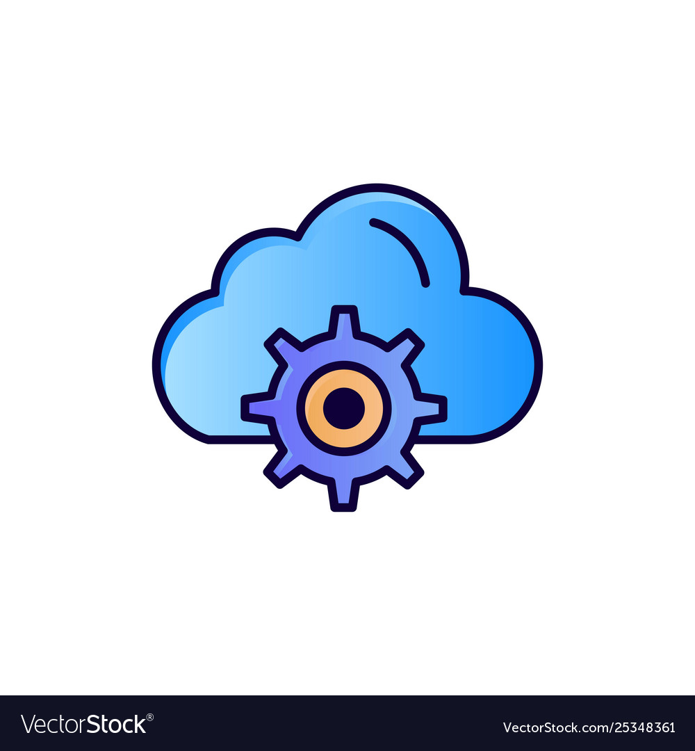 Cloud setting gear computing flat color icon