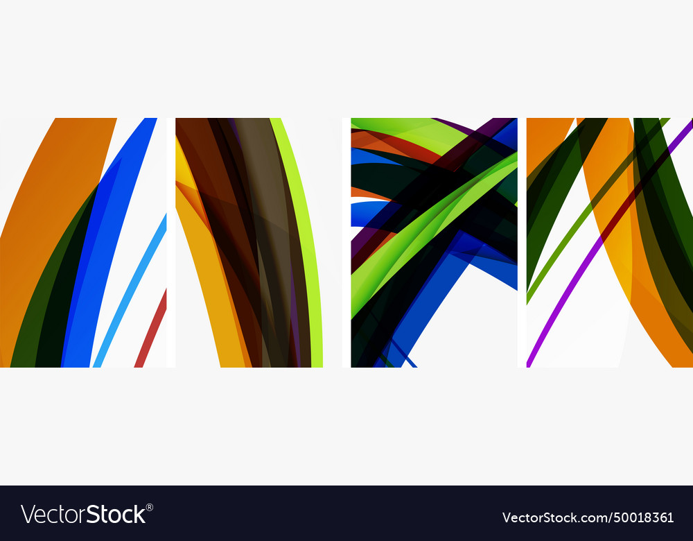 Colorful Wave Lines Poster Set For Wallpaper Vector Image