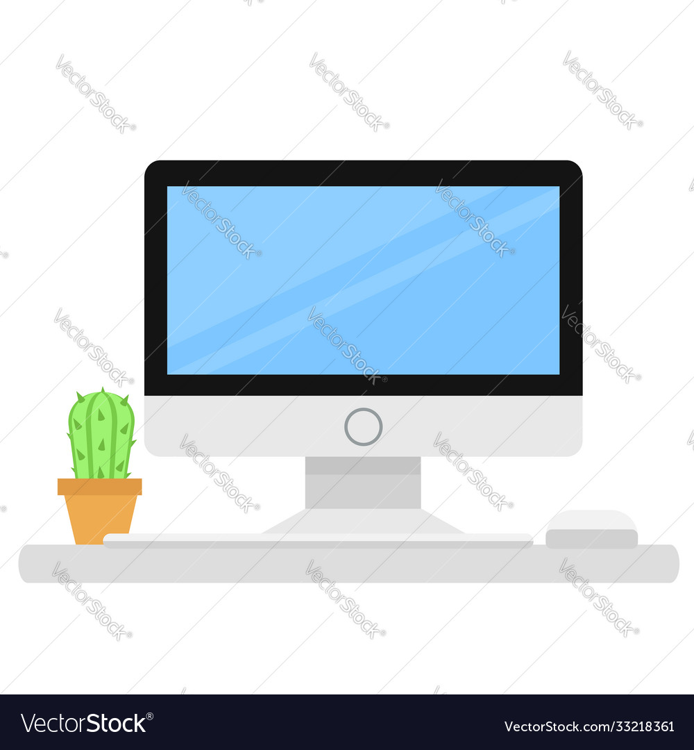 Computer monitor keyboard and mouse on office vector image Computer monitor keyboard and mouse on office