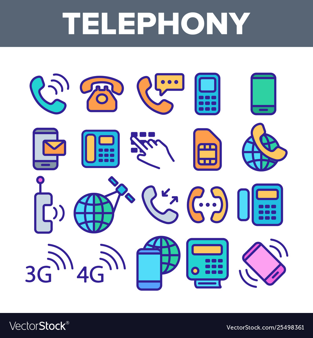 Global telephony system linear icons set Vector Image Global telephony system linear icons set