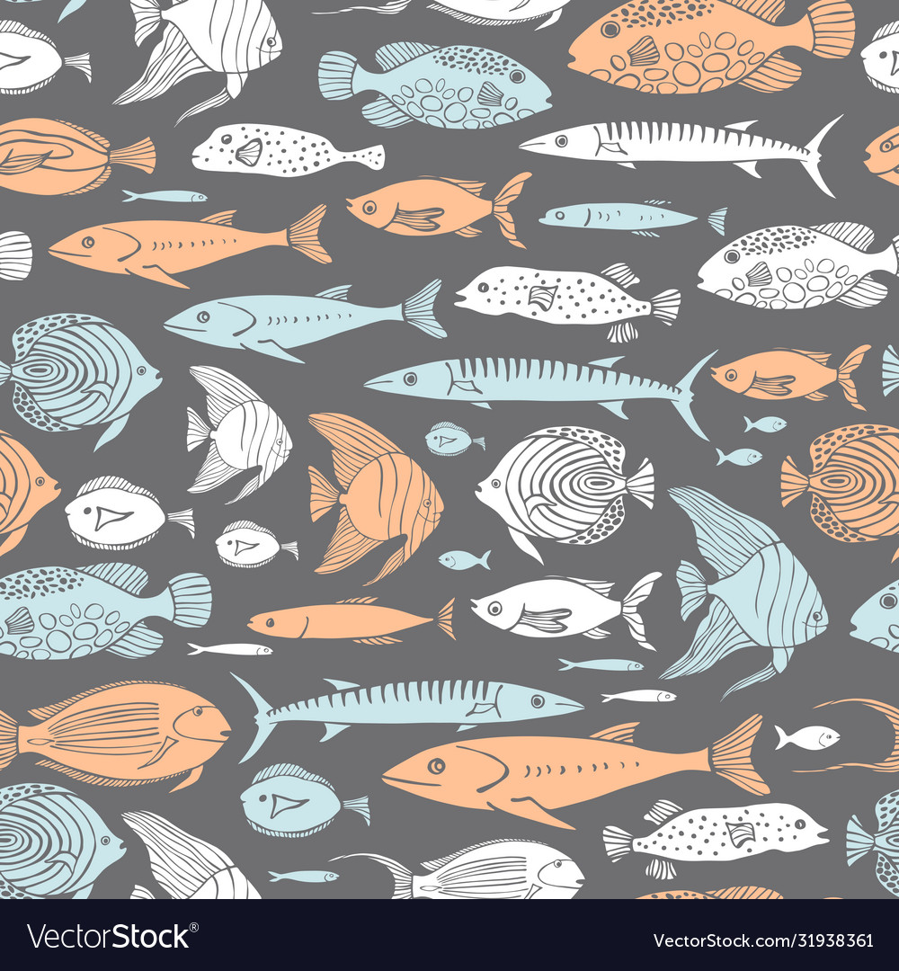 Hand drawn sea fish seamless pattern