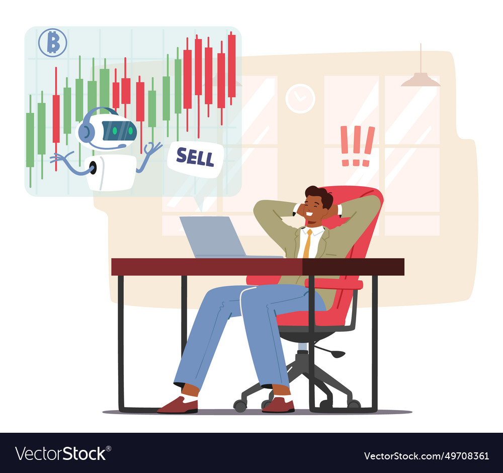 Man navigates the complexities of trading vector image Man navigates the complexities of trading