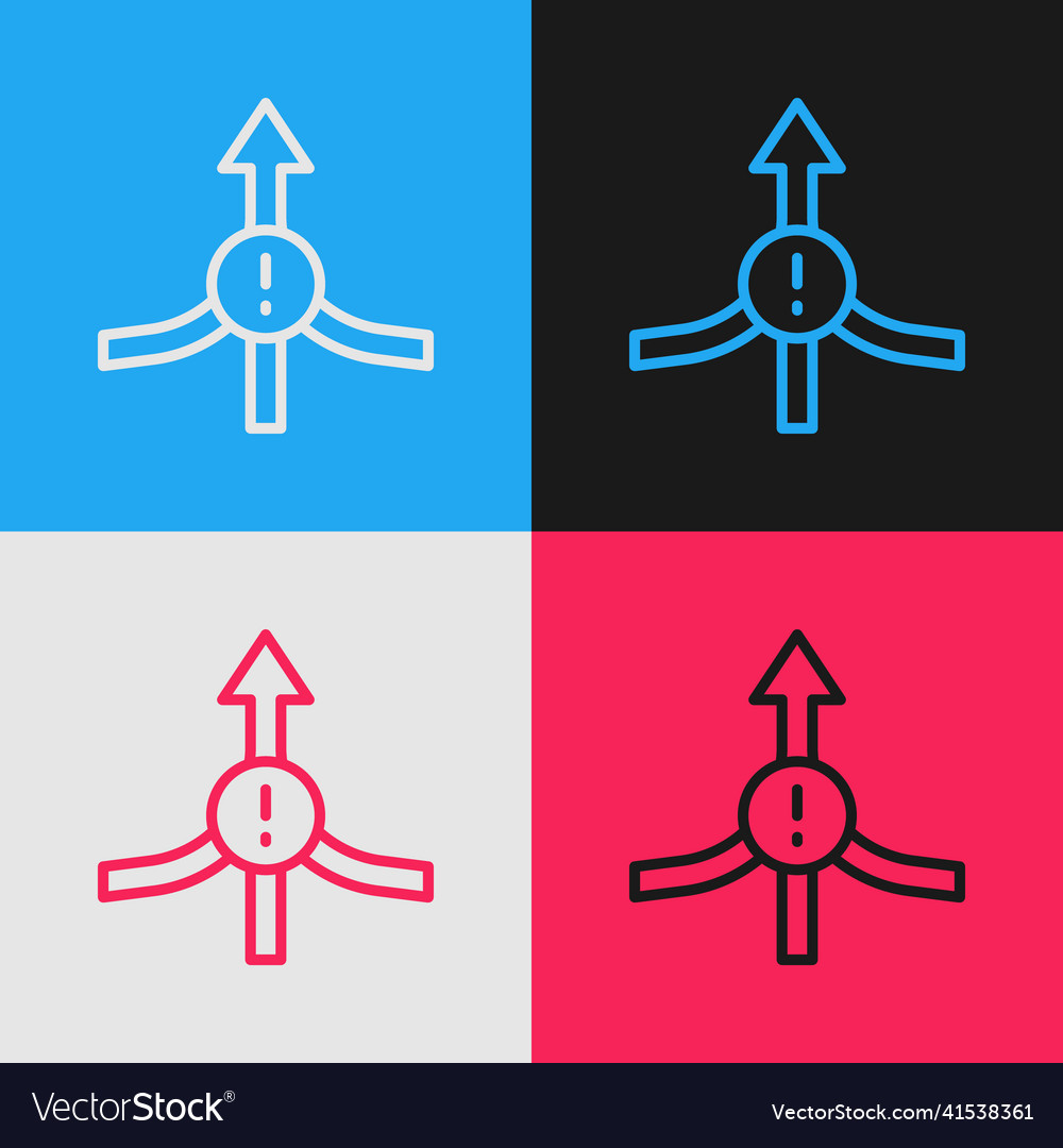 Pop art line arrow icon isolated on color