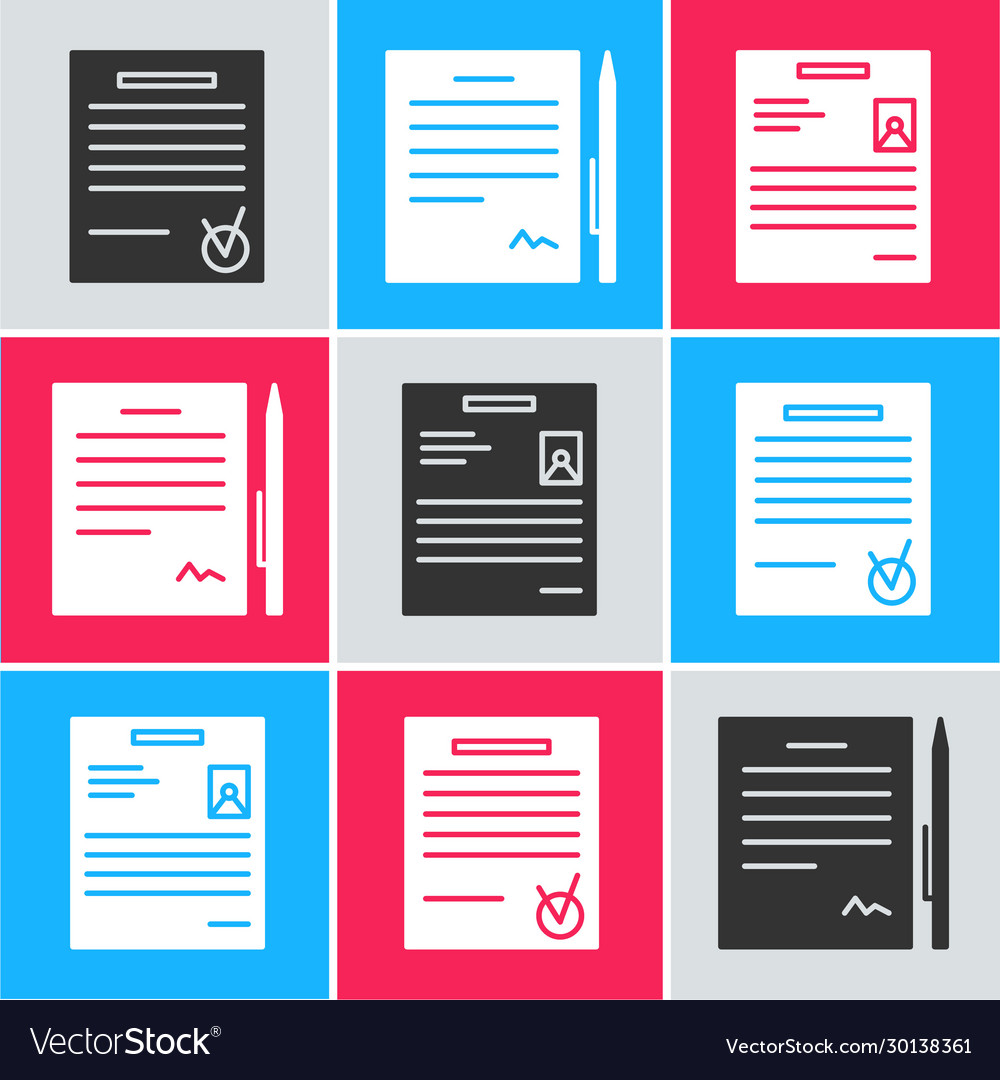 Set confirmed document and check mark contract vector image Set confirmed document and check mark contract