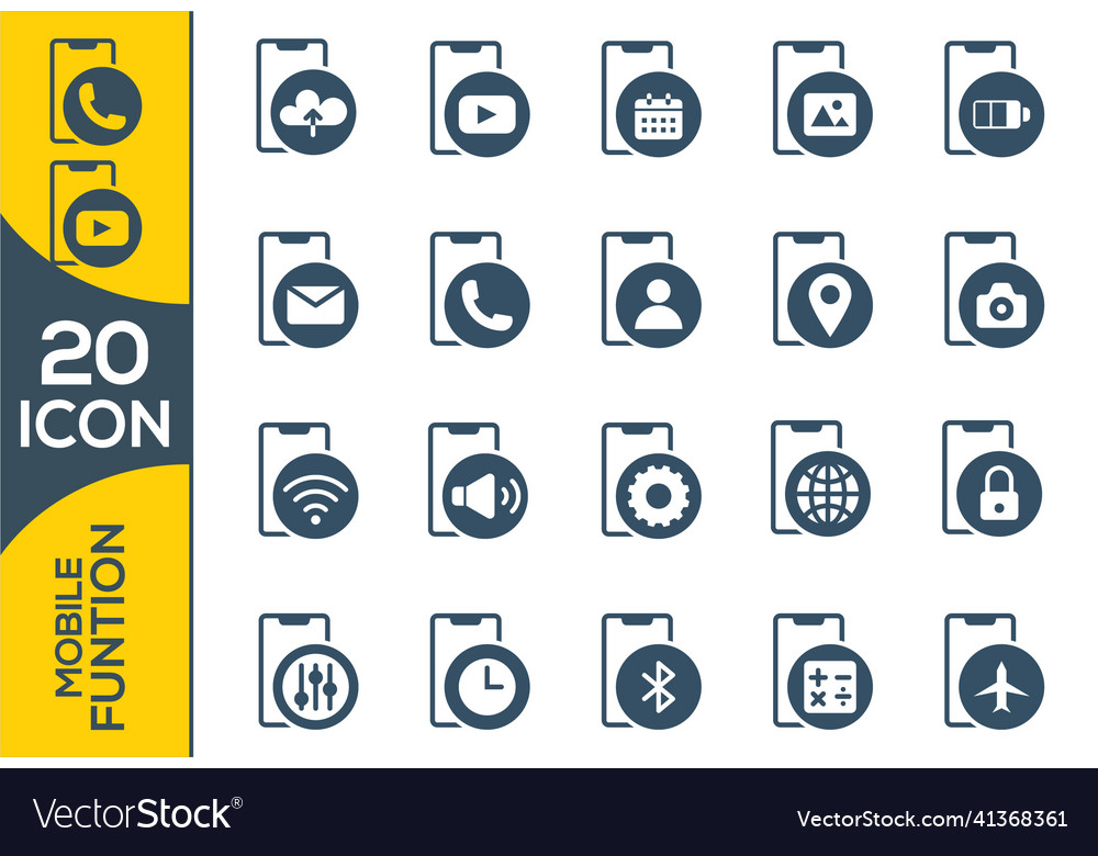 Smart-phone functions and apps icon set